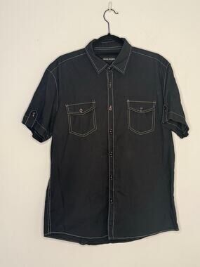 Michael Brandon Black White Stitching Short Sleeve Button Down Shirt  Size L